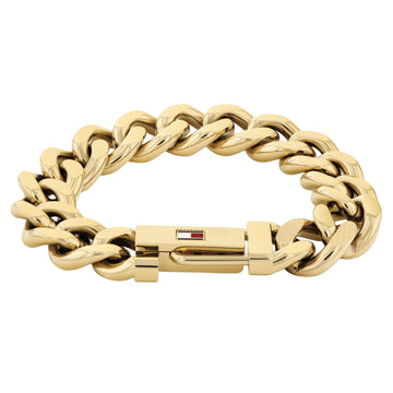 Ανδρικό ατσάλινο βραχιόλι Tommy Hilfiger 2790638 χειροπέδα σε χρυσό χρώμα και σχέδιο αλυσίδας με διαγώνια πλέξη.